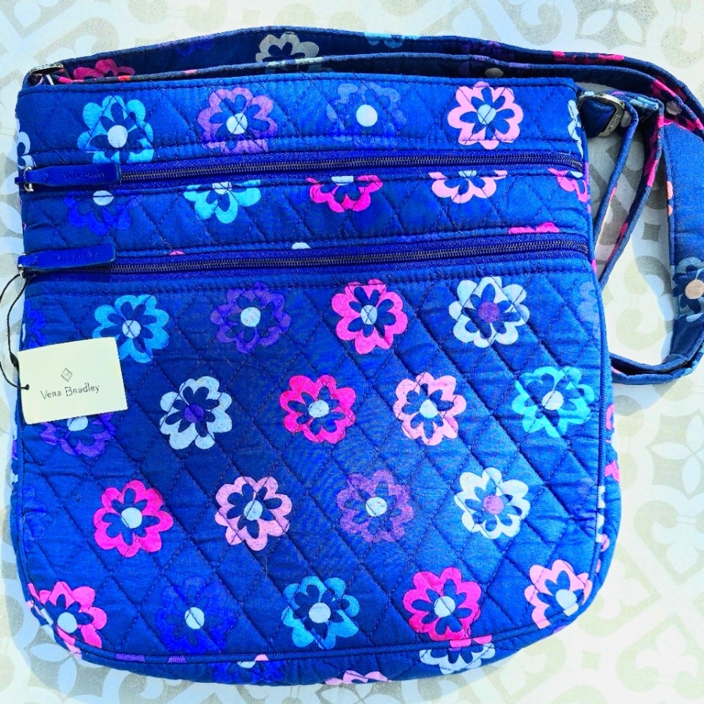NWT-Vera Bradley Triple Zip Hipster Cross-body Bag - Ellie Flowers